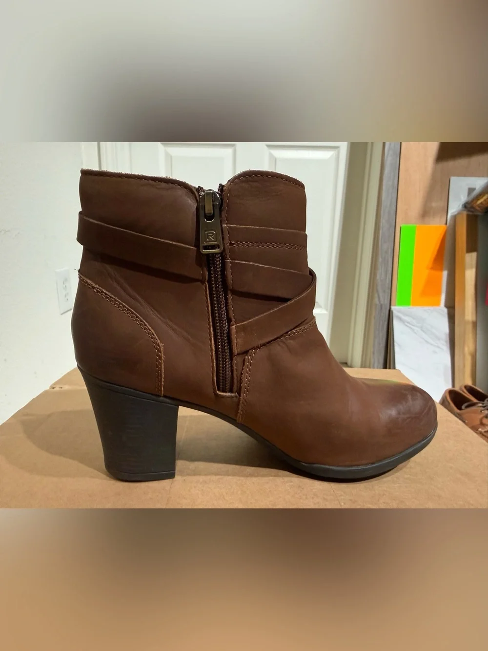 Rockport Catriona Brown Leather Ankle Boots Buckle Booties Women's Size 8.5M